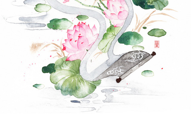文艺水墨荷花装饰画