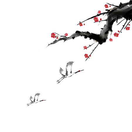 白鹤飞翔古典梅花中国风背景素材
