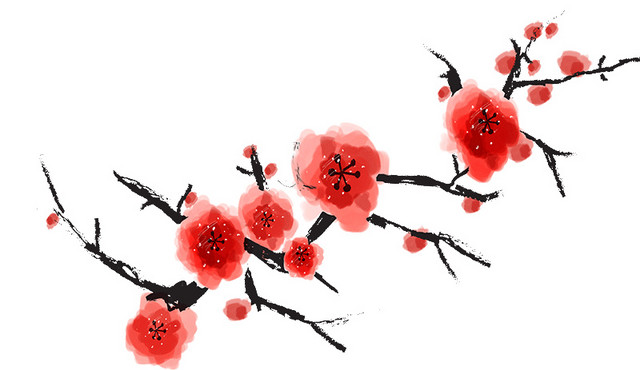 典雅中国风海棠花红梅水墨画背景素材