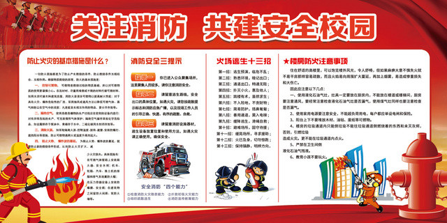 红色大气关注消防安全共建安全校园展板设计