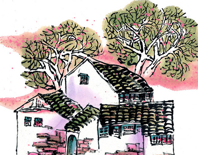 彩墨风景建筑