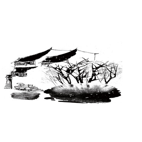 手绘简约古建筑