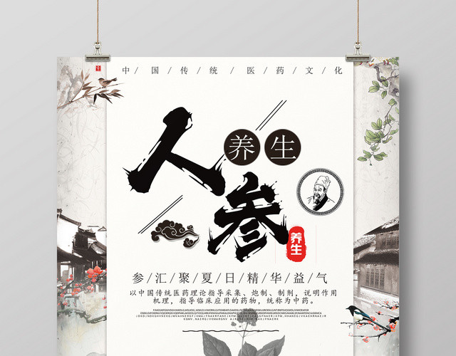 保健品养生人参中国传统医药理论简约海报