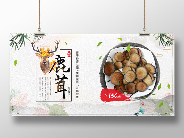 保健品鹿茸生精益血简约中国风宣传促销展板