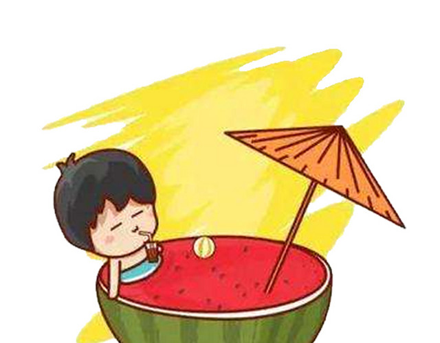 夏日解暑吃西瓜卡通插画