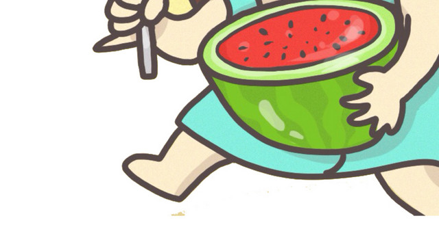 夏日解暑吃西瓜插画