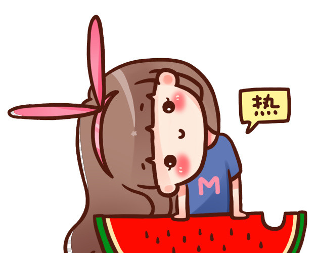 卡通小女孩吃西瓜插画