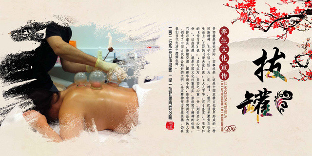 中医养生拔罐中医文化古典中国风展板
