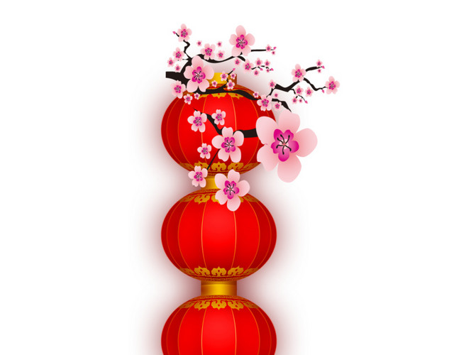 红色灯笼素材梅花装饰