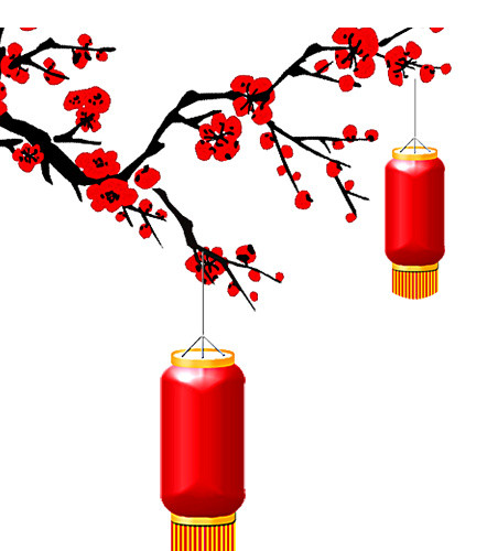 红色灯笼素材梅花装饰