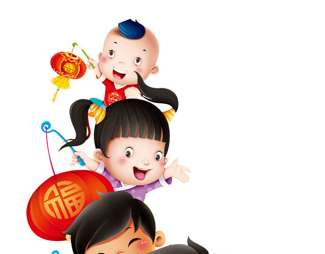 卡通小孩灯笼装饰素材