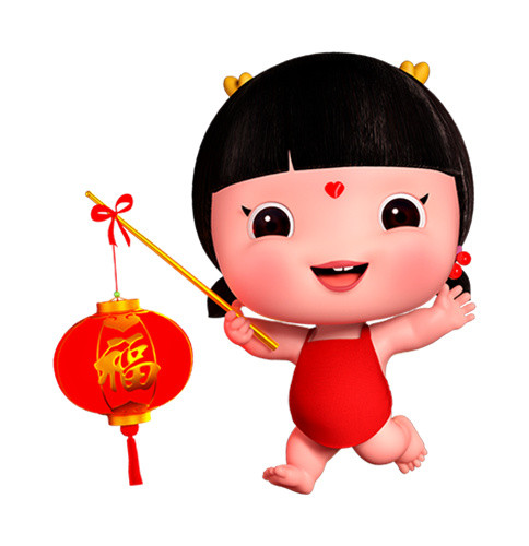 喜庆小孩拿着灯笼