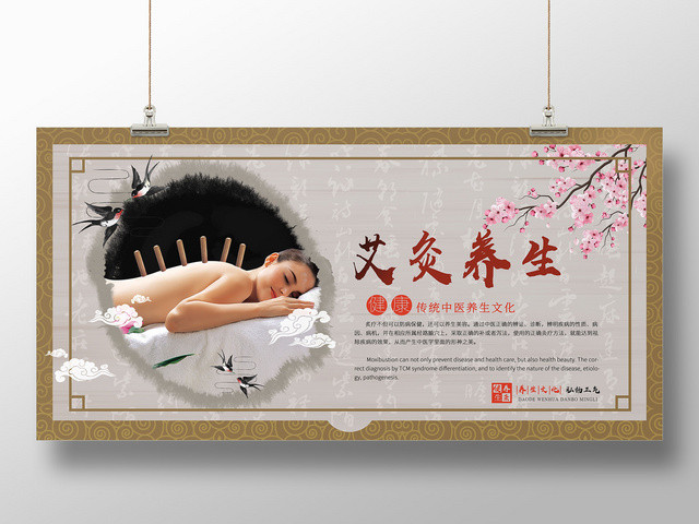 中国风中医养生艾灸海报展板