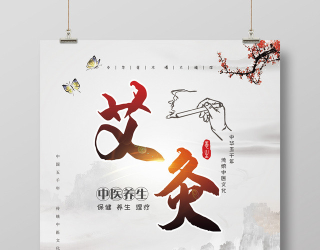 中国风中医文化养生艾灸海报