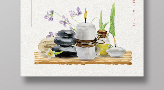 天然植物精油护肤品手绘插画唯美宣传海报