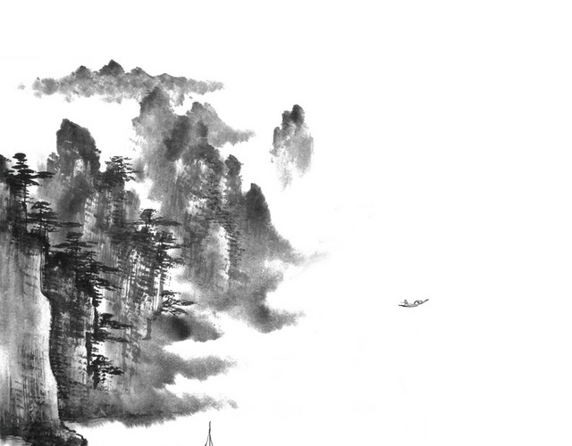 孤帆远山水墨画