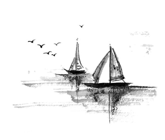 江上小船水墨画