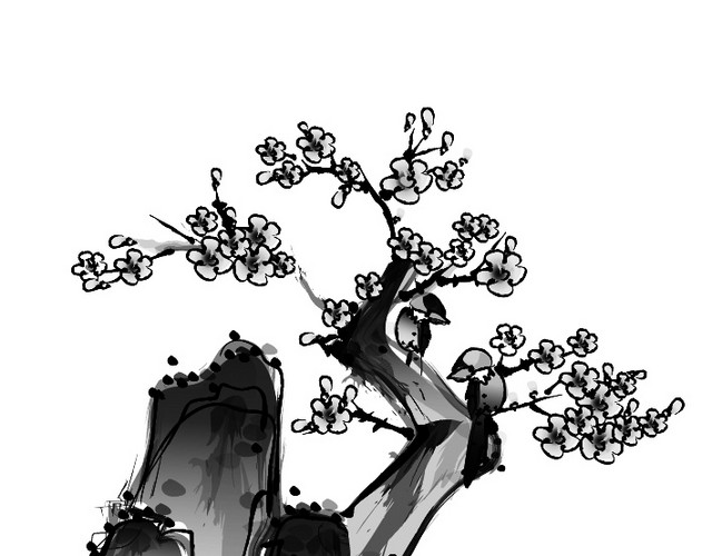 手绘山间梅花素材