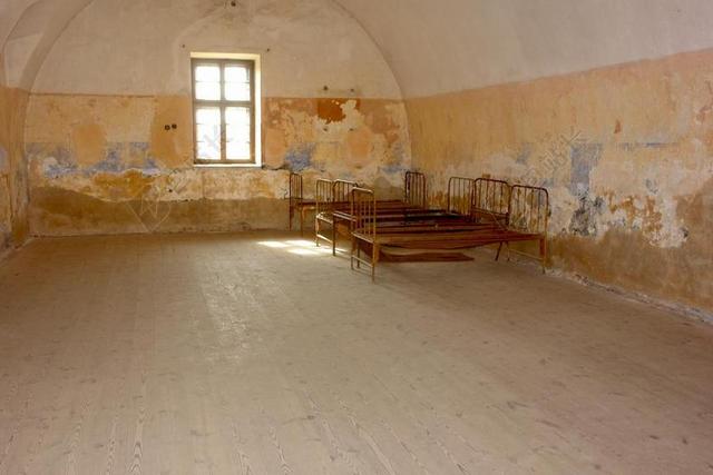集中营 床 宿舍 锈 老 （THERESIENSTADT 剥去了