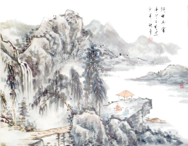 唯美手绘水墨国画风景图