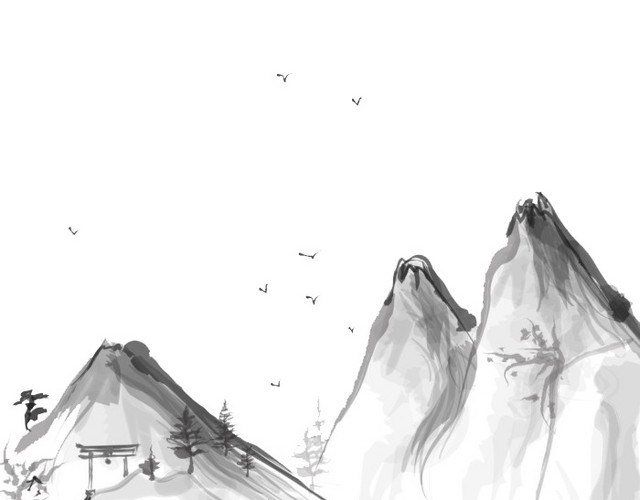 水墨风景画手绘简图