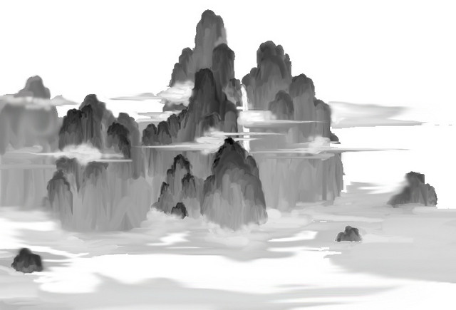 中国风国画群山云雾素材