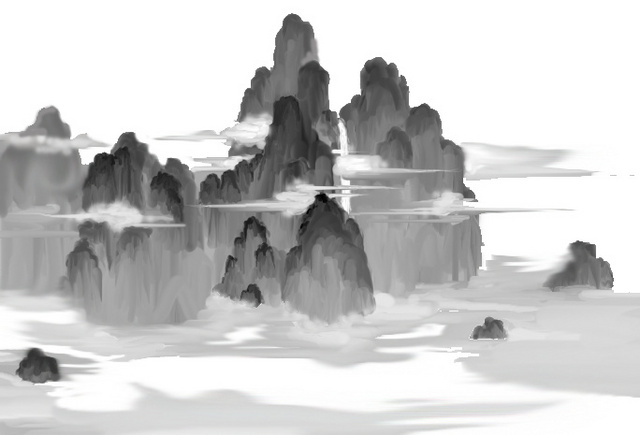 中国风国画群山云雾素材