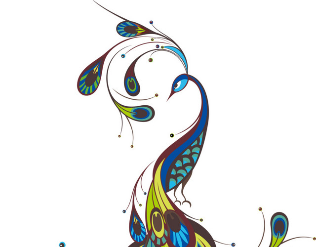 卡通彩色孔雀插画素材