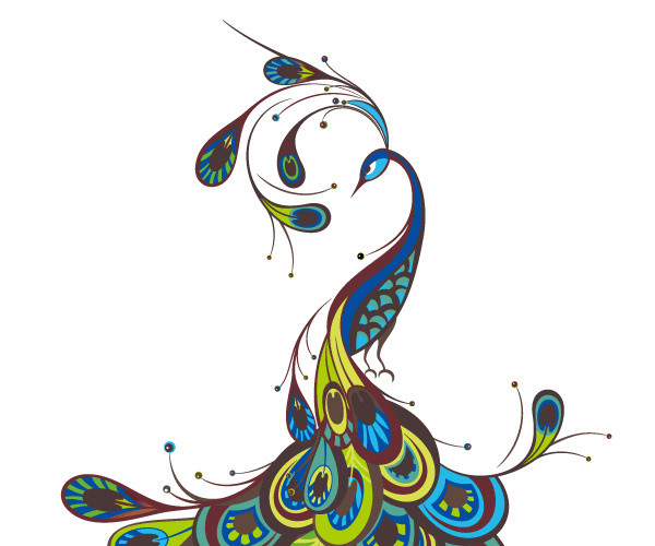 绚丽卡通孔雀手绘插画