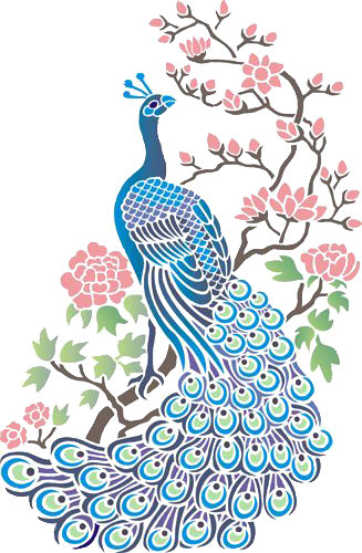 手绘孔雀花朵插画素材
