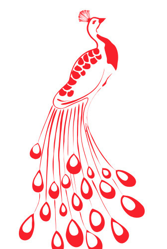 卡通扁平红色孔雀插画素材