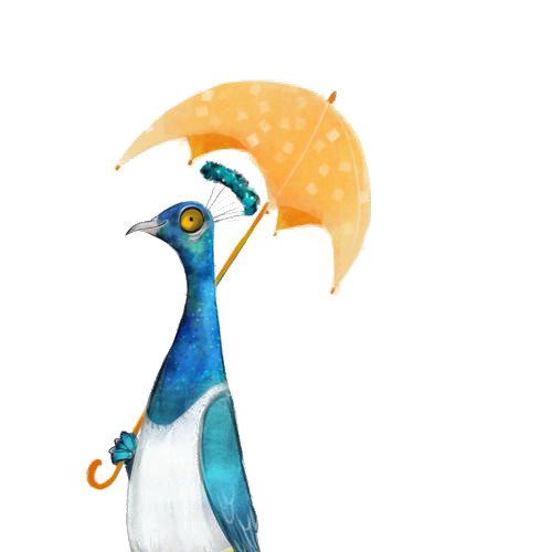手绘卡通打伞孔雀插画素材