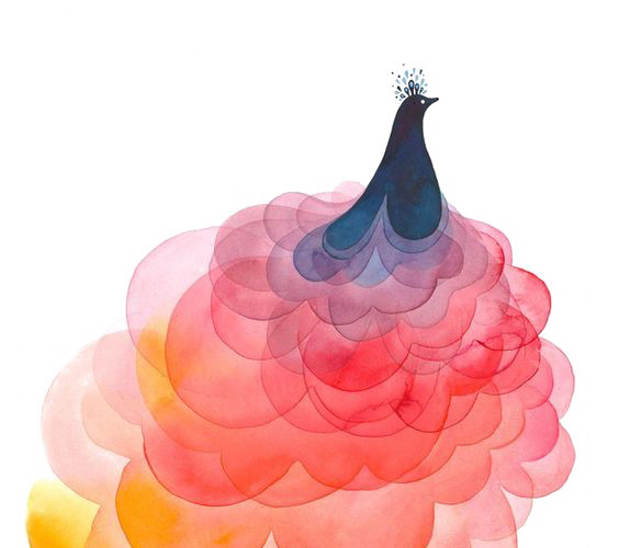 创意彩色孔雀手绘水彩插画素材