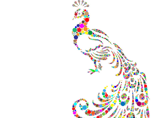 手绘创意彩色孔雀插画素材