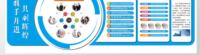 企业文化墙模板企业文化携手并进文化墙公司文化励志宣传标语蓝色文化墙