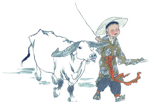小孩犁田素材