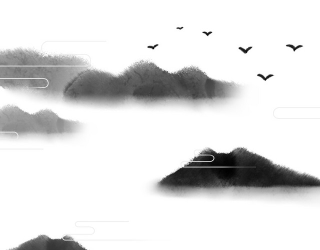 墨色中国画山水泛舟素材