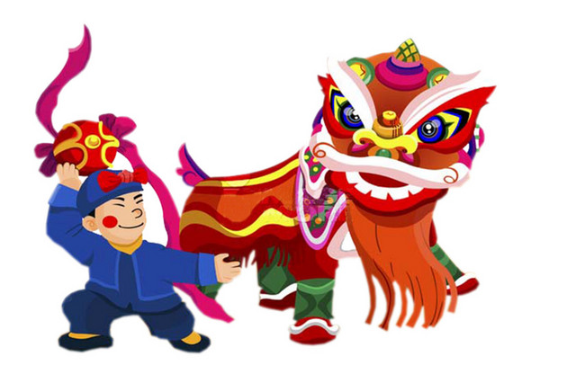 卡通手绘舞狮文化中国元素