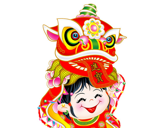 卡通人物舞狮子过年素材