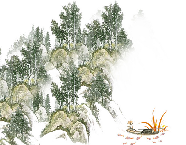 青山绿水水墨素材