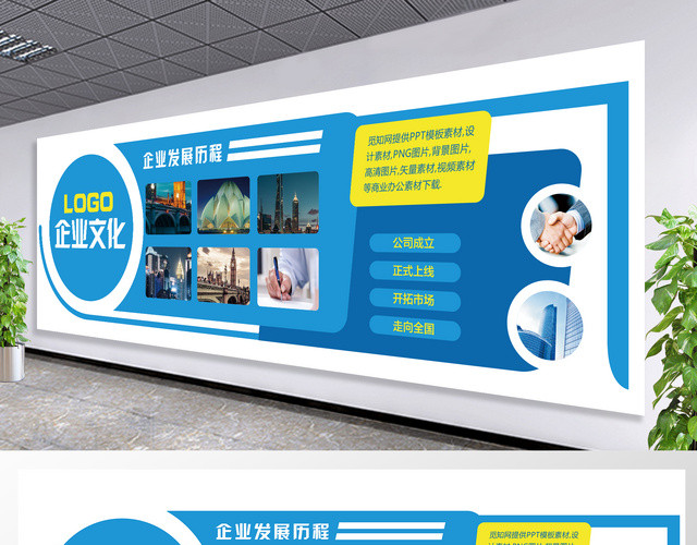 企业文化墙模板企业文化墙公司发展历程蓝色简约宣传墙
