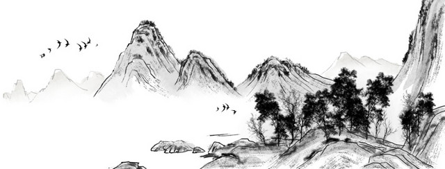 山间飞鸟水墨素材