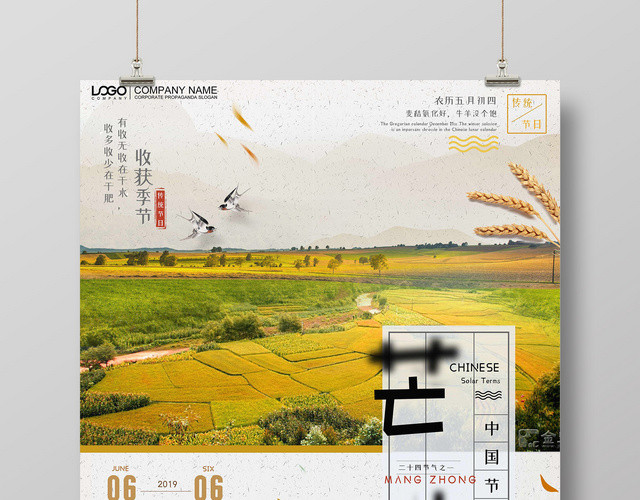 创意2019传统二十四节气芒种稻田小麦宣传海报