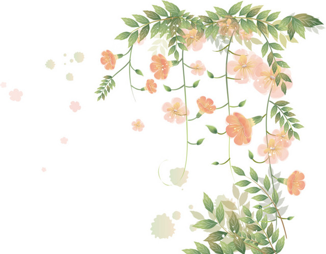 清新手绘鲜花绿叶设计素材
