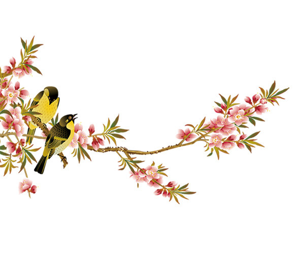 站在鲜花枝头的小鸟设计素材