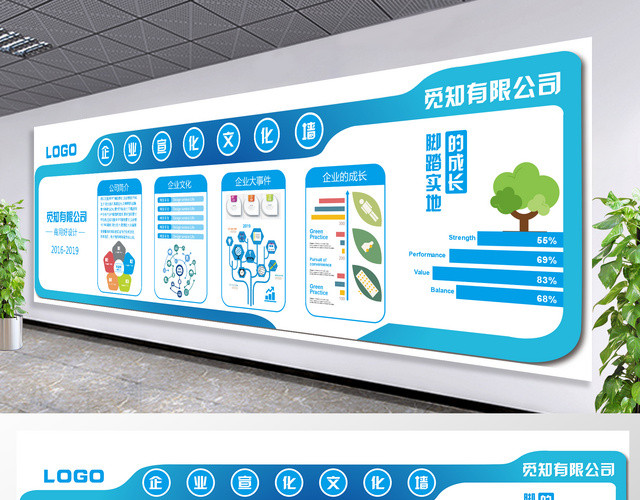 企业文化墙模板企业文化墙企业宣传文化墙公司大事企业成长蓝色宣传墙
