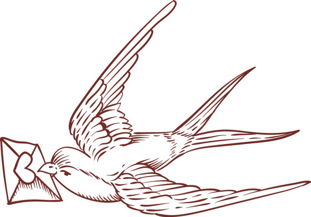 线描手绘信封燕子设计素材