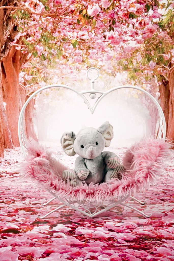 大象 心 毛绒 垂直 玩具 工作室 灰色 粉色 背景 树