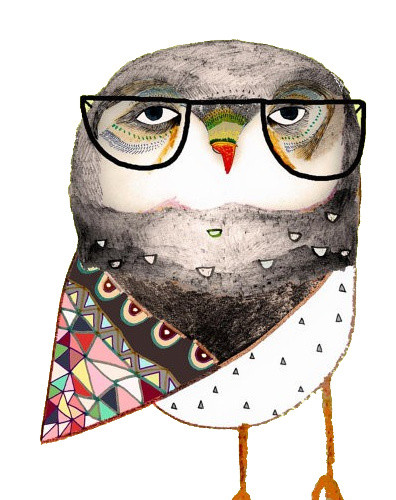 水彩卡通戴眼镜的猫头鹰设计素材