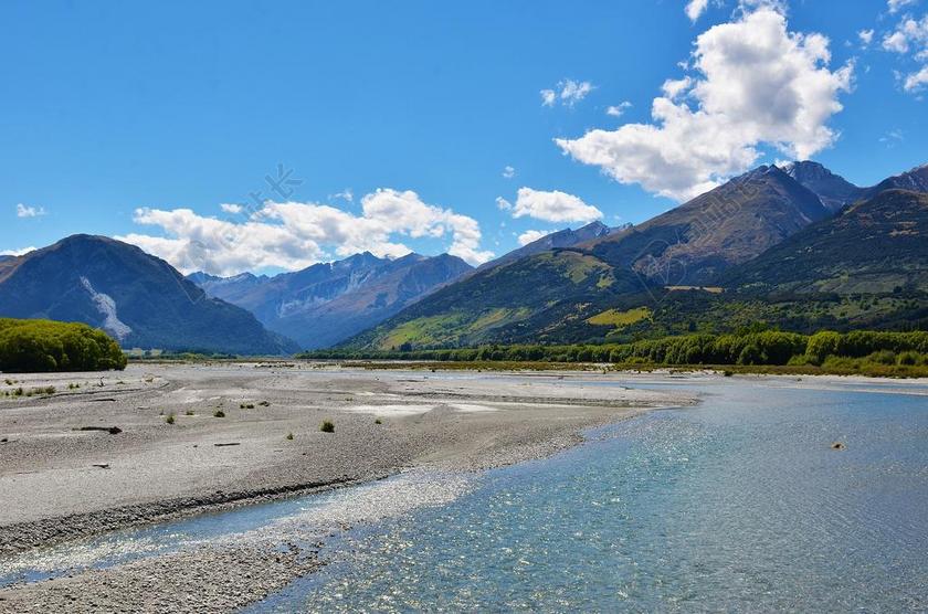 蓝绿自然秀美蓝天下的群山河湖树林自然旅游山水背景图片